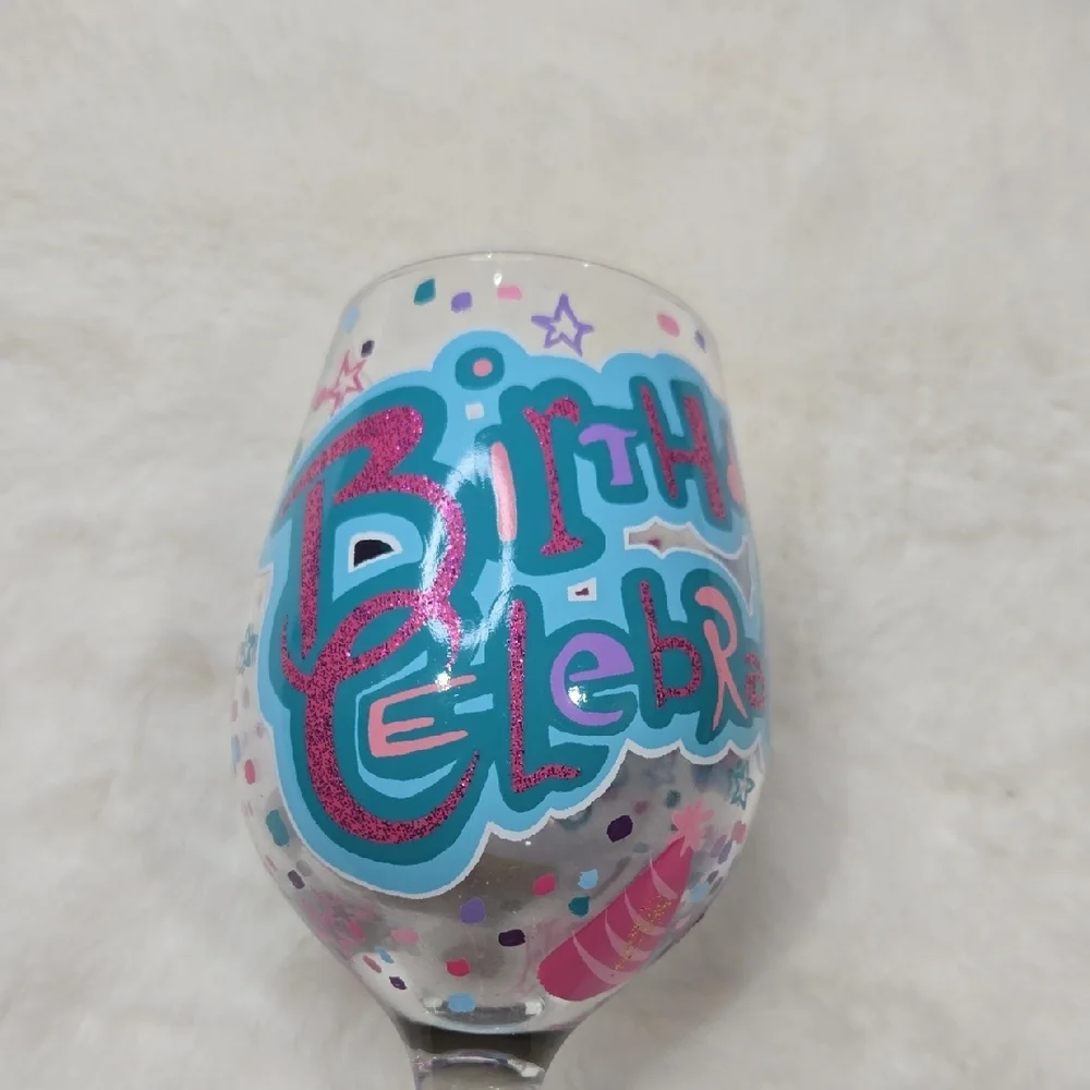 Lolita Party Wine Glass with Pink and Blue Birthday Design NEW